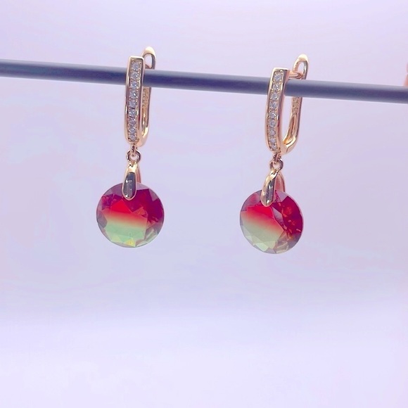 Rose Gold Plated Rainbow Zircon Drop Dangle Earrings - Picture 3 of 7